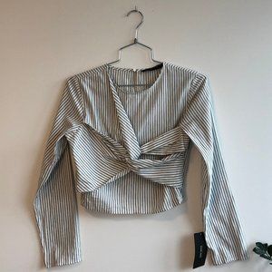 Zara Striped Cropped Long Sleeve Top